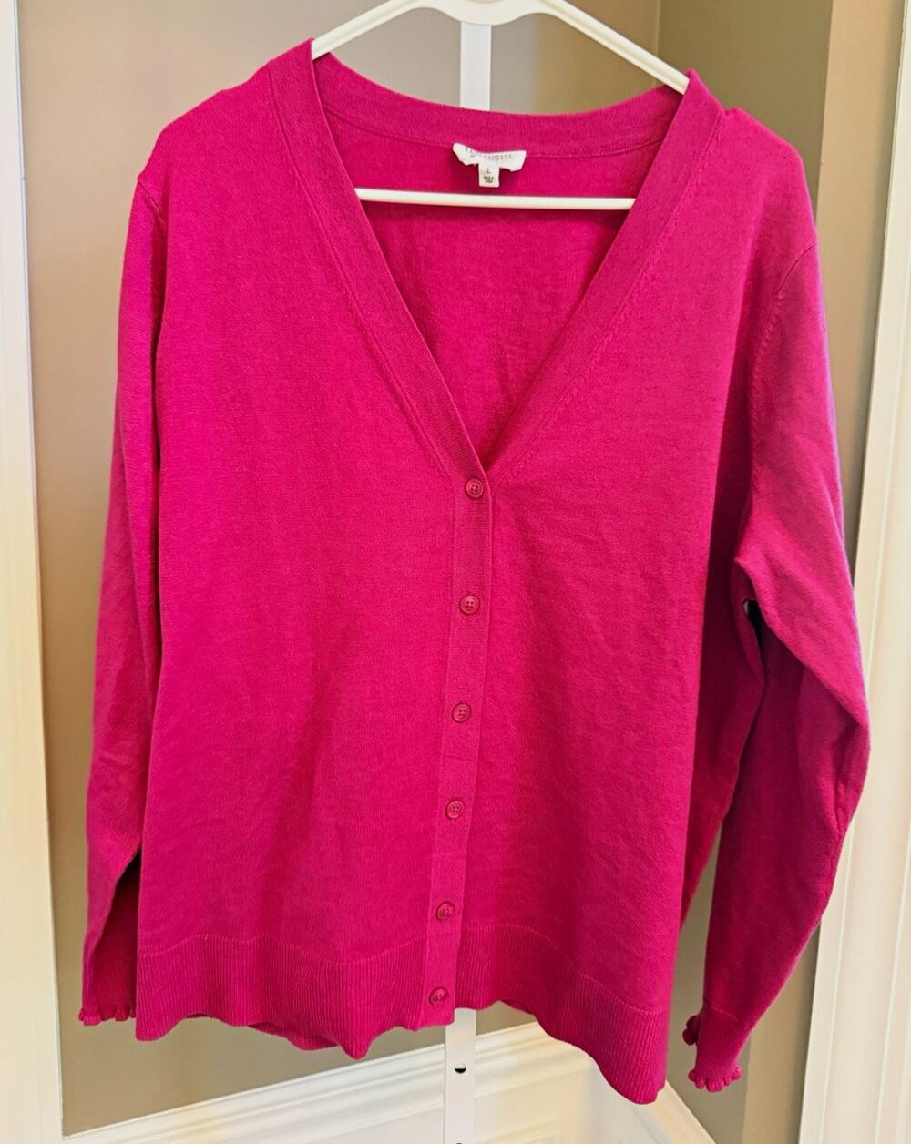 Candace Cameron Bure Women's Pink Solid Knit V-Neck Button Cardigan Sweater L